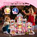 Doll House for Girls, Dream Dollhouse 4-Story 15 Rooms with 2 Dolls, Lights, Animals, Furniture and Accessories, Pretend-Play Toddler Playhouse Gift for 3 4 5 6 7 8 9 10+ Year Old Girls Toys