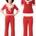 Nonnyer Women Sally O’Malley Costume Red Top T-shirt Pants Kick Outfit Lady Halloween Movie Show Cosplay Dress Up (Medium)