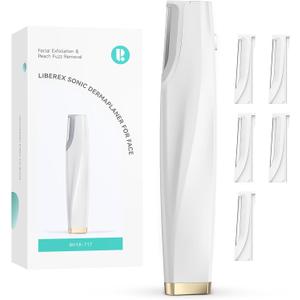 Sonic Dermaplaning Tool for Face - Rechargeable Dermaplane Razor with 6 Refill Dermablades, Facial Hair & Peach Fuzz Remover for Women (White)