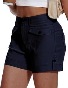 Womens Summer Shorts Dressy Casual Hiking Cargo Shorts Mid Rise Elastic Waist 2025 Trendy Cute Outfits Pockets (Blue M)