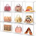 Clear Handbag Storage Organizers for Closet, 9 Packs Plastic Acrylic Handbag Purse Shoes Toy Display Case, Anti Dust Luxury Stackable Bag Container Box with Magnetic Door for Pocketbook Clutch