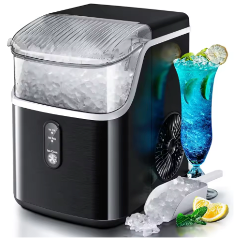 Nugget Ice Maker Countertop, HOMEZAY Pebble Ice Maker with Soft Chewable Pellet Ice, 33 lbs per Day, Compact Ice Machine with Self-Cleaning & LED Indicator for Home, Kitchen, Camping, RV, Office