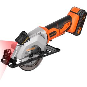 Mini Circular Saw, 20V 3400RPM Professional Cordless Circular Saw, Adjustable Angle and Depth,Max Cutting Depth 1-2/3"(90), 1-1/8"(45), Laser Guide, Rip Guide