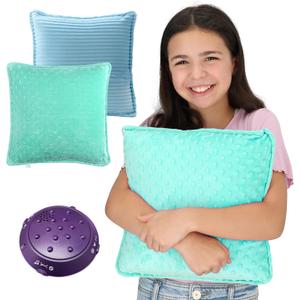 Special Supplies Vibrating Pillow Sensory Pressure Activated for Kids and Adults, 12 Plush Minky Soft Cover-Textured Therapy Stimulation Bumps, 3 Vibration Modes, Music & Voice Recording- Blue/Green