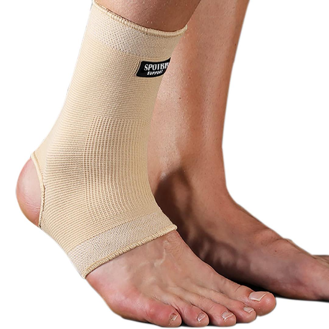 SPOTBRACE Ankle Brace Compression Sleeve(2 PACK),Breathable Ankle Support For Men Women, Foot Compression Sock for Swelling, Plantar Fasciitis, Sprain (Nude), Size Large