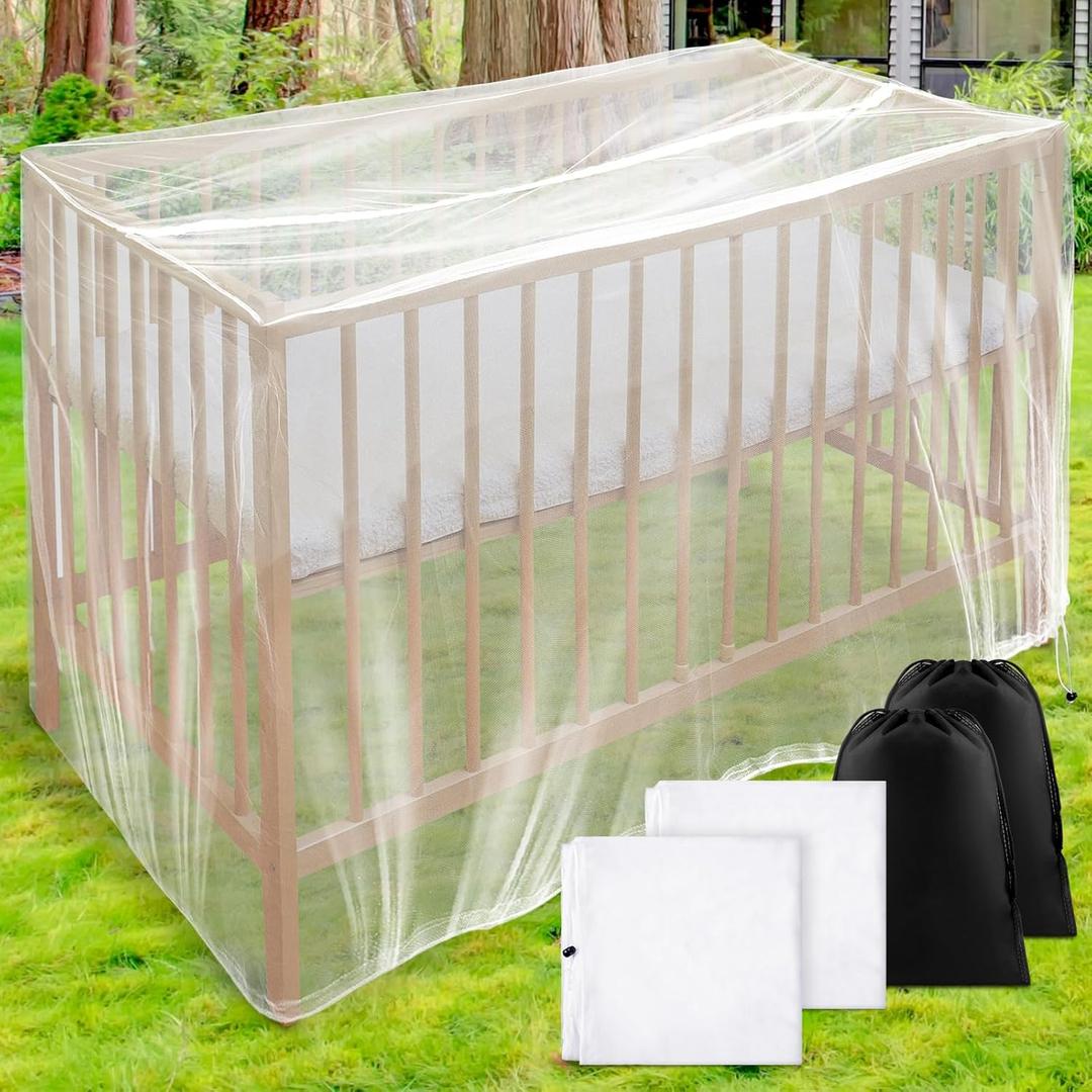 VitalCozy 2 Pcs Baby Playpen Netting with Zippers Mosquito Net for Stroller Crib Netting Mesh Portable Durable Mesh Netting Mosquito Net Tent with 2 Storage Bag for Kid Play Yards Cradles Bassinets