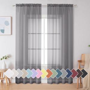 Simplebrand Grey Sheer Curtains 84 Inches Long, Light Filtering Rod Pocket Solid Color Window Sheer Curtain Panels, Elegant Curtains & Drapes for Living Room 2 Panels (Charcoal Grey, 2x42x84'') Simplebrand Grey Sheer Curtains 84 Inches Long, Light Filtering Rod Pocket Solid Color Window Sheer Curtain Panels, Elegant Curtains & Drapes for Living Room 2 Panels (Charcoal Grey, 2x42x84'')
