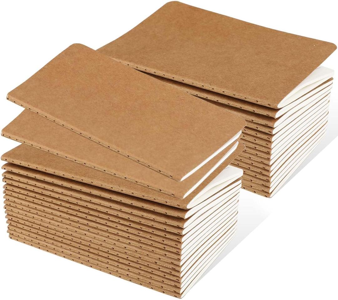 Oucaru 32PCS Mini Notebooks Bulk, 3.5" x 5.5", Brown, 60 Pages Lined Paper Small Pocket Notebook Set, Mini Journal Memo Notepads for Students, Traveler, School Office Supplies