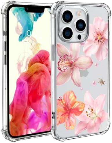 Wihytec Pink Lily Flowers Phone Case for iPhone 16 PRO Pink Lily Case Cover Clear Phone Case Four Corner Reinforced Shockproof Girly Women Phone Cover Transparent Case