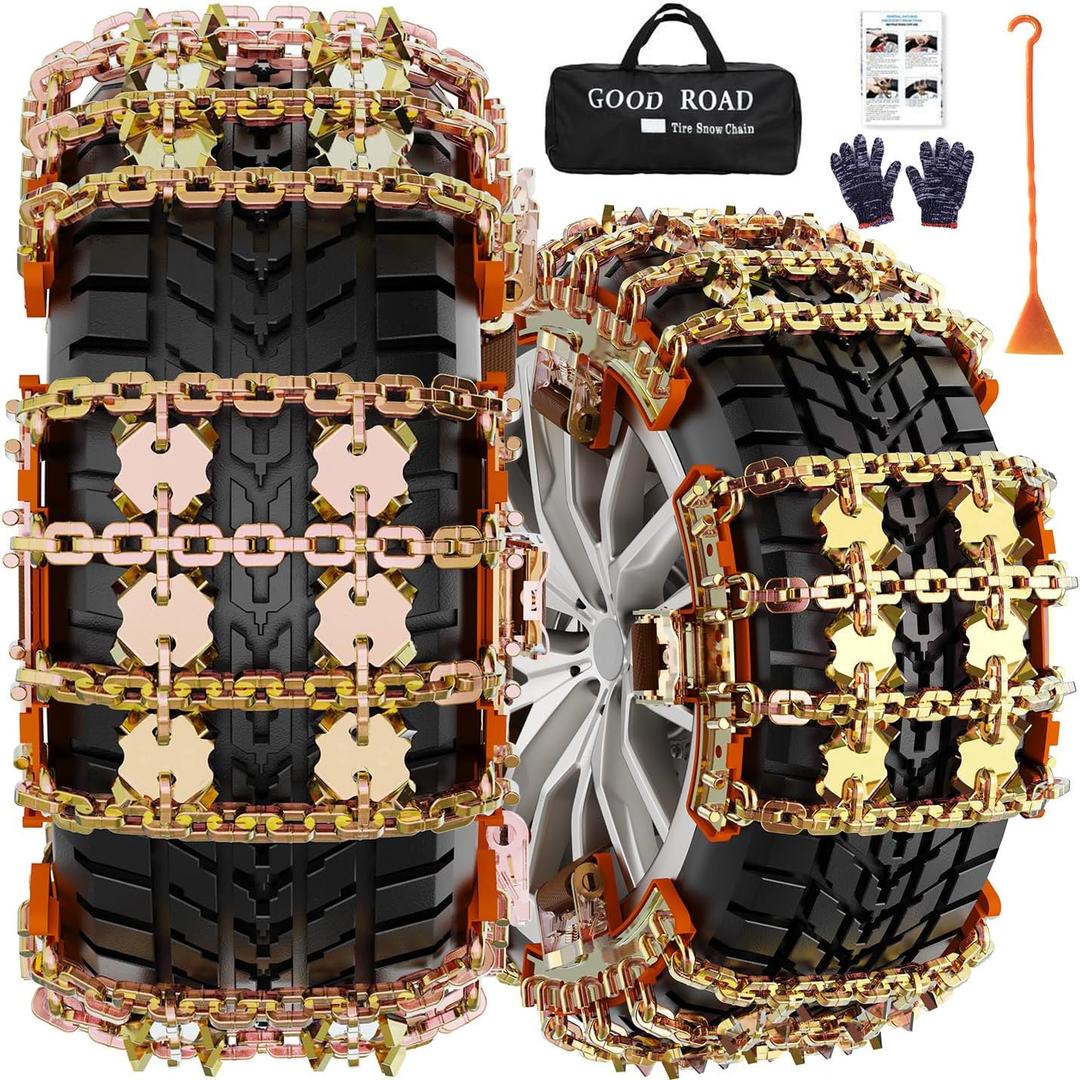 Snow Chains for Car SUV Pickup Trucks, Adjustable Portable Universal Emergency Anti Skid Snow Car Tire Chains for Tire Width 175 185 195 205 215 220 225 235 240 245 255 265, 6 Pack