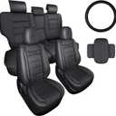 IKABEVEM Custom for Toyota RAV4 Seat Covers 2013 2014 2015 2016 2017 2018 LE, XLE, SE, Limited, Adventure, Platinum Full Set Faux Leather Seat Cover with Interior Accessories (Black)