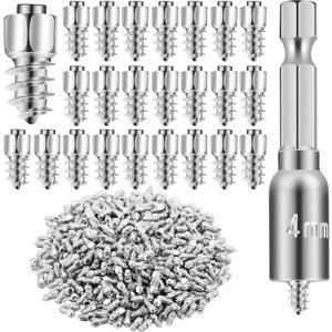 500 Pcs Tire Studs 9mm Carbide Screw Tire Studs Spikes for Car Truck Motorcycle Bicycle Boot ATV SUV Auto Accessories Reusable Anti-ice Snow Spikes with Installation Sleeve (4 x 12 mm, Silver)