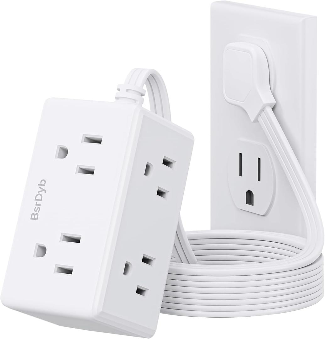 5Ft Flat Plug Small Power Strip,3-Side White Extension Cord with 6 Wide Outlets Extender,No Surge Protector,Cruise Ship Essentials,Multi Plug for College Dorm Home Office Travel,Wall Mount,ETL Listed