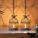 Solar Lanterns Outdoor Waterproof, Rust Iron Cage Candle Holder with Flickering Solar Powered Tea Lights, Hanging Solar Lights for Outside Tree Backyard Patio Garden Fence Decoration-4Pack