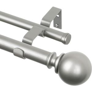 KAMANINA 1 Inch Double Curtain Rod 72 to 144 Inches(6-12 Feet), Silver Curtain Rods for Windows 66 to 120 Inches, Heavy Duty Drapery Rod with Round Finials