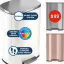 iTouchless 13 Gallon Step Trash Can with Odor Filter, 50L Stainless Steel Kitchen Garbage Bin, AirNova Silent Soft-Close Lid, Fingerprint-Proof Finish, Minimalist Clean Decor Accent Ivory White Finish