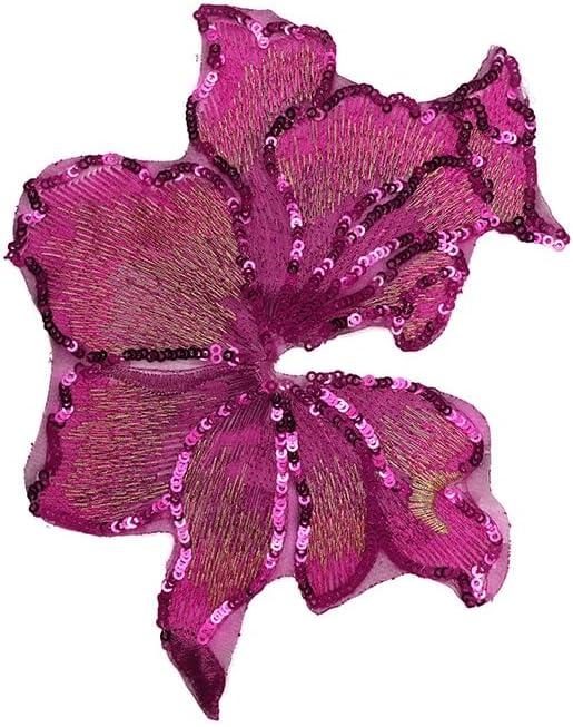 Flower Gold Sequin Embroidery Mesh Lace Adhesive Back Wedding Dress DIY Decoration Patches (1 Purple Flower Patch)