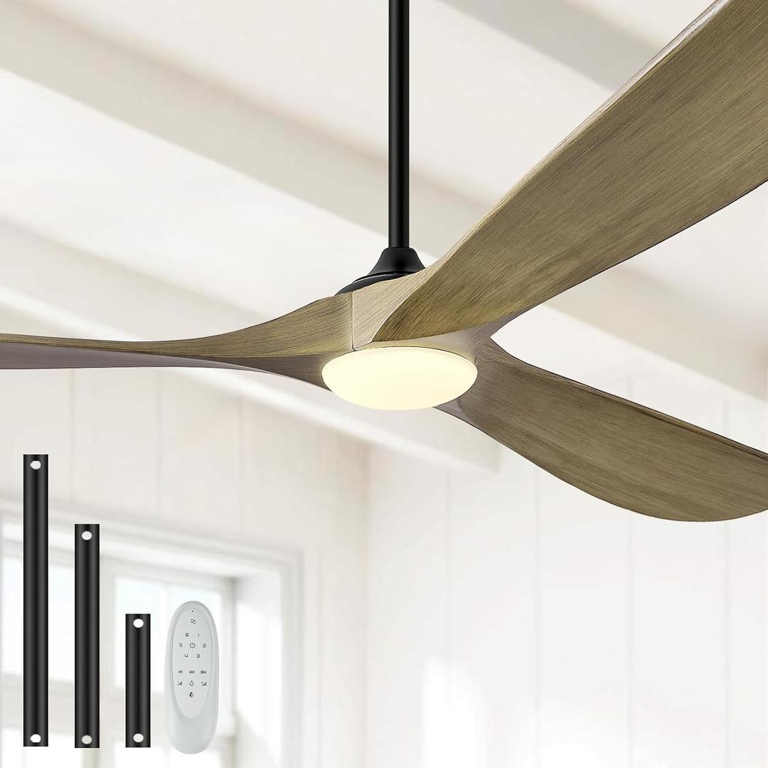 52 Ceiling Fans with Lights and Remote Control, Outdoor Ceiling Fan with Lights High CFM Quiet 3 Blade Wood Walnut Ceiling Fan, Bronze Gray