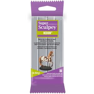 Super Sculpey Medium Gray, Premium, Non Toxic, Medium firmness, Sculpting Modeling Polymer clay, Oven Bake Clay, 1 pound bar. Great for all advanced sculptors, model makers and movie studios