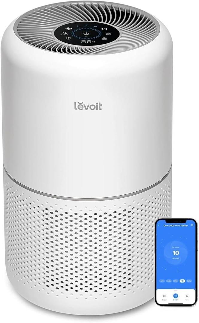 LEVOIT Air Purifiers for Home Bedroom, HEPA Sleep Mode, AHAM VERIFIDE, Smart WiFi for Home Large Room, Quiet Cleaner for Pet Hair, Allergies, Dust, Smoke, Pollon, Alexa Control, Core300S-P, White