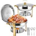 Chafing Dishes for Buffet 2 Pack, 5QT Round Chafing Dish Buffet Set [Elegant Gold and Silver Colors] Stainless Steel Buffet Food Warmers Sets for Catering Events Home Parties Dinners with Complete Set