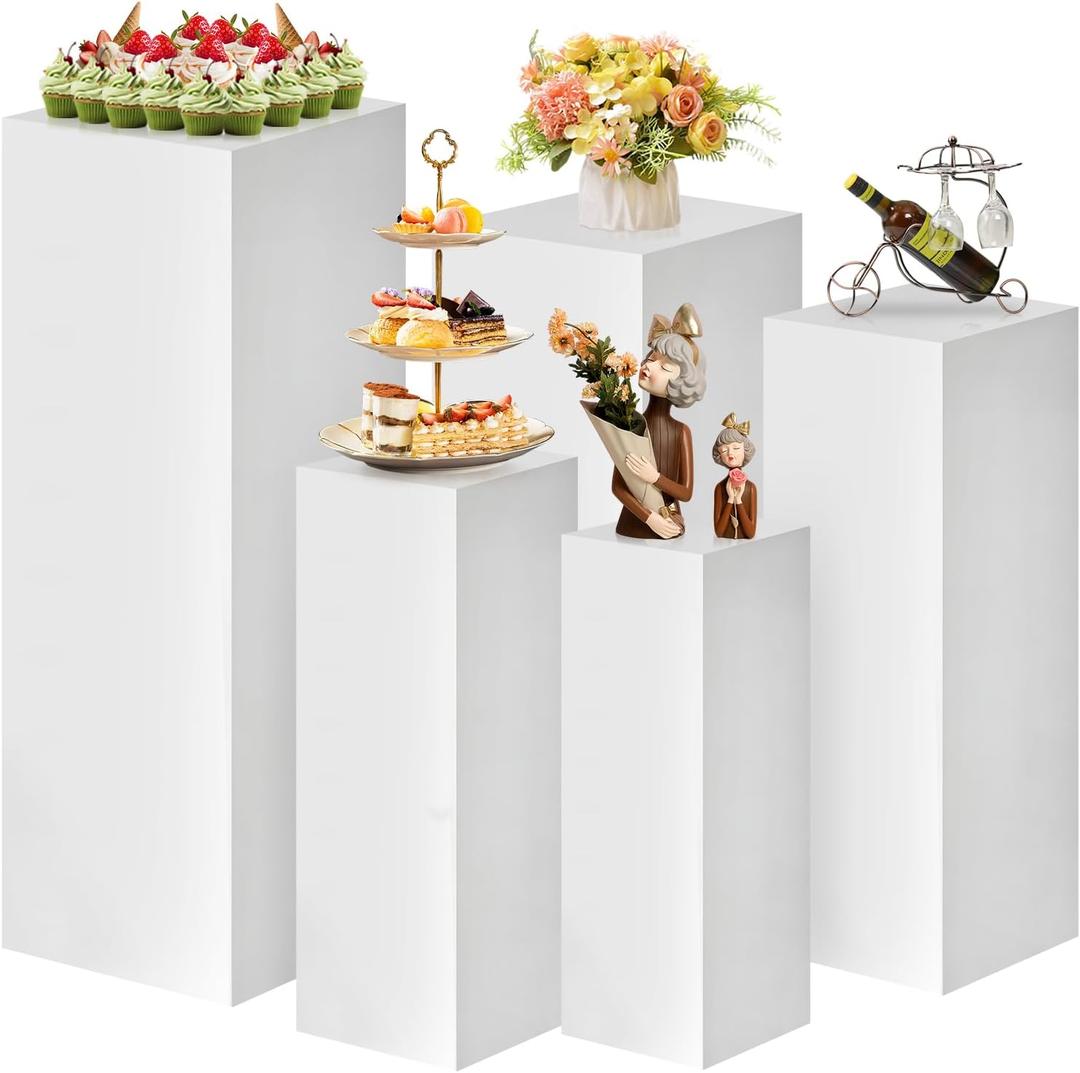 Square Stands for Party, 5Pcs Metal Pleated Pedestal Stand Heavy Duty White Cake Cilindros Para Fiestas Parties Round Display Flower Plant Stand for Wedding Birthday Party Decor