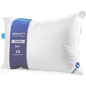 Continental Bedding Serenity Collection 700 Fill Power Hungarian Down Pillow in Low, Medium, Extra Loft - RDS Certified Down - Oeko-TEX 400TC Cotton - Standard, Queen, King (Queen (Pack of 1))