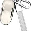 Sindeda Premium Key Cases for Tesla Model S 3 Y Ultra-Thin and Ultra-Light Key Fob Cover Waterproof Keychain (White)
