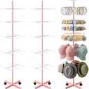 Ripeng 2 Pack 5-Tier Rotating Retail Display Stand, Adjustable Spinning Rack with Wheels for Jewelry Earrings Keychains Craft Shows Vendor Events, Pink