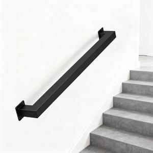 4FT Stair Railing Indoors, Metal Hand Rails for for Stairs Hallway Corridor, Wall-Mounted 500lb Capacity, Black