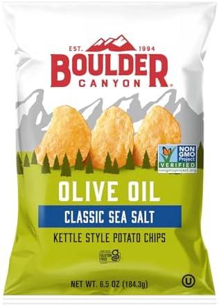 Boulder Canyon Olive Oil Kettle Chips, Classic Sea Salt, 6.5 oz, Pack of 4, 01/12/2026
