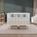 Dream On Me Synergy 5-in-1 Convertible Full-Size Baby Crib with Toddler, Day & Full Bed Conversion in White, GreenGuard Gold & BSA, 3 Mattress Heights, Sustainable Pinewood