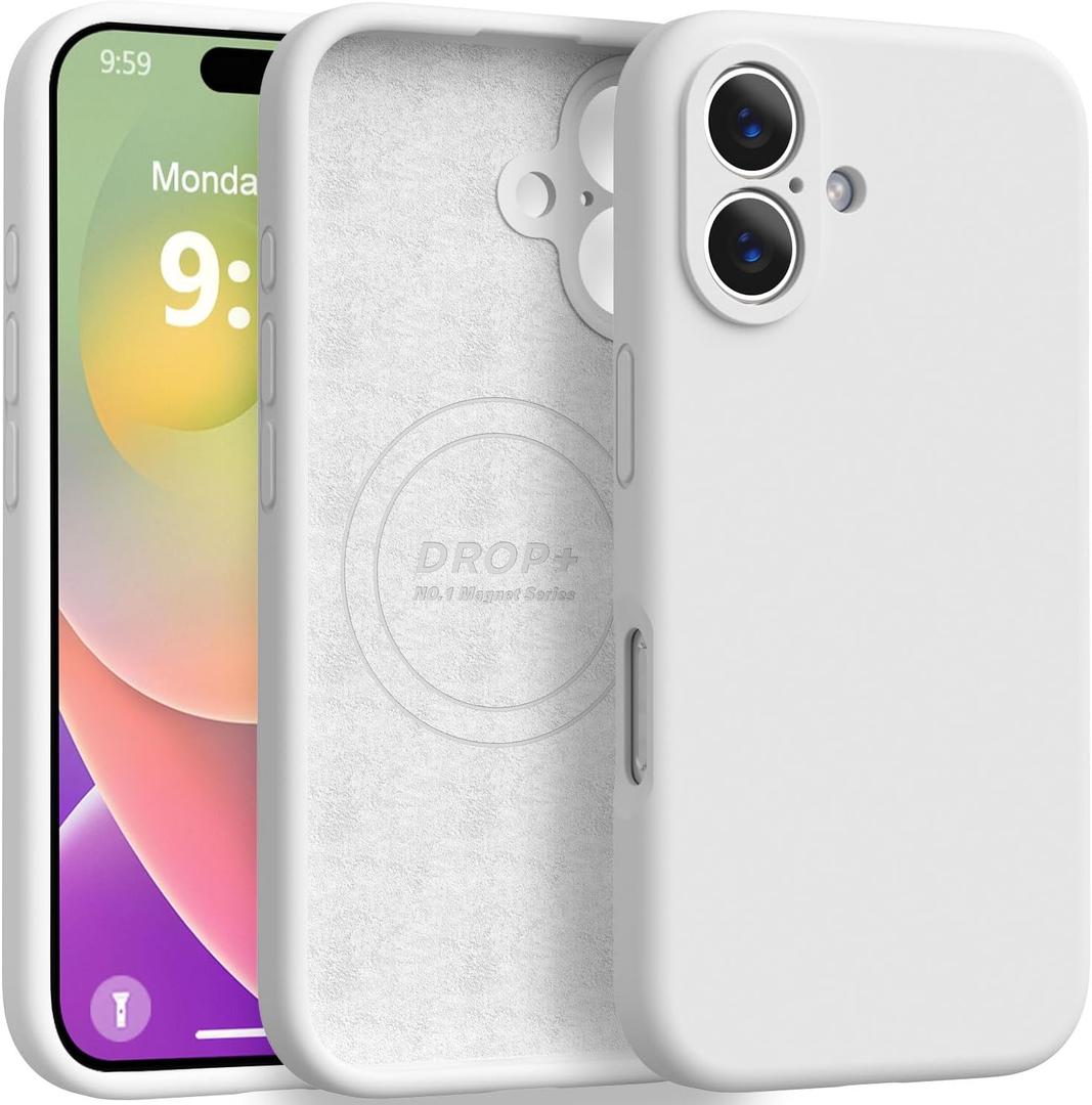 Ktele Magnetic for iPhone 16 Case [Compatible with Magsafe] [Premium Silicone Satin-Smooth Touch] Slim Shockproof Anti-Scratch Microfiber Lining Case, 6.1 inch, White