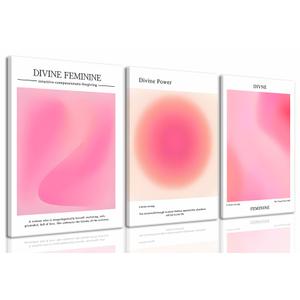 KISSFOX 3 Piece Canvas Wall Art Pink Wall Decor Aura Framed Art Divine Feminine Pictures Trendy Aesthetic Preppy Paintings For Apartment Dorm Women Girls Bedroom