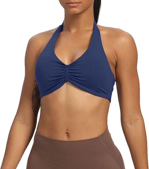 Aoxjox Women's Workout Sports Bras Fitness Halter Bra Yoga Crop Tank (Blueberry, XX-Small)