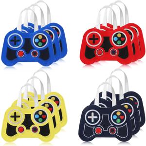 Silkfly 24 Pcs Video Game Party Favor Bags Non Woven Reusable Gaming Goodie Treat Gift Bags with Handles Gaming Party Supplies(4 Colors,24 Pcs)