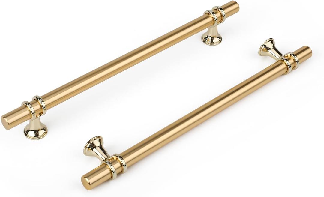 Haliwu 10 Pack Gold Cabinet Handles, Brushed Brass Cabinet Pulls Kitchen Handles Barrel Drawer Dresser Knobs Champagne Gold Pull Kitchen Hardware, 7-1/2 inch(192mm) Hole to Hole Center