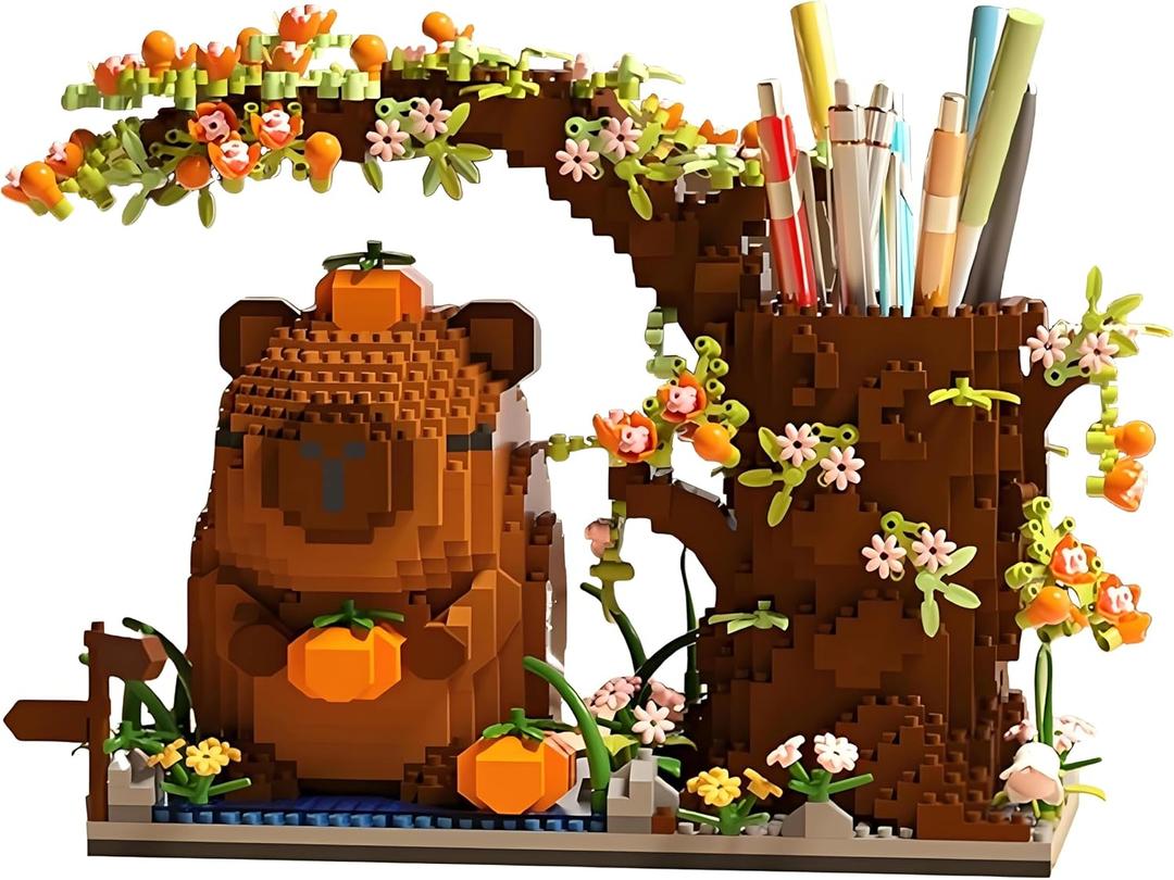 Capybara Building Blocks Set -1880PCS Cute Animals & Flowers Building Bricks Kit Kawaii Capybara Gifts Toy for Kids Age 8+, Capybara Stuff Pen Holder&Desk Organizer, Arts &Crafts for Boys Girls Adult