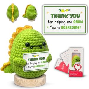 Gossby Handmade Positive Dinosaur Crochet with Message - Gift for Teacher - THANK YOU FOR HELPING ME GROW - Appreciation, Thank You, Christmas, End of Year Gift from Student - Knitted Decor
