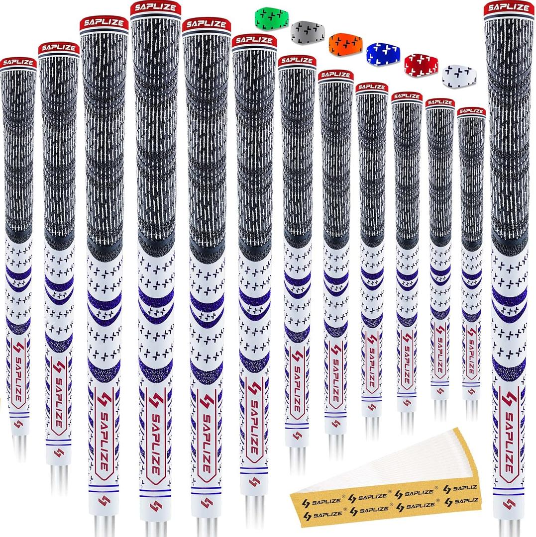 SAPLIZE Cross Cord Golf Grips Set of 13 Grips with Tape or Full Regripping Kit, Standard / Mid / Jumbo Size, Low Taper Design, Multi-compound Hybrid, Anti-Slip Golf Club Grips, CL03 Series