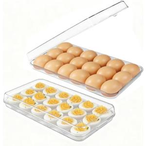 Pidea Shop Egg holder for fridge - deviled egg containers with lid, Clear Stackable Plastic Egg Holder, Space-Saving 36 Egg refrigerator Organizer (Clear, Pack of 02)