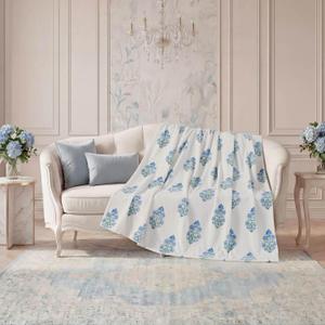 Creative Home Ideas Oversized Plush Throw Blanket 60" x 70", Floral Block Print Blue