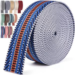 Webbing 1.5 Inch Royal Blue-Orange Stripes - 6 Yards Webbing Straps for Bags -Polycotton Jacquard Webbing Nylon Ribbon 1 1/2 Inch for Bag Purse Hanging Belt Tote Straps
