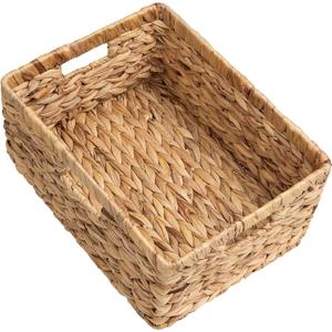 StorageWorks Large Rectangular Wicker Basket, Water Hyacinth Storage Basket with Built-in Handles, 1 Pack
