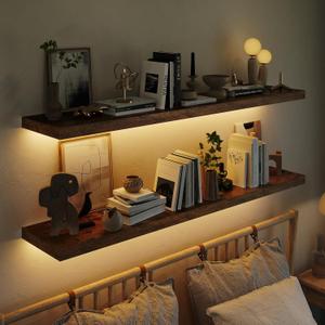 LED Floating Shelves 48" Set of 2, Special Brown, 2T48IN