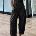 chouyatou Women's Baggy Adjustable Strap Denim Bib Overalls Barrel Jeans Casual Loose Wide Leg Denim Pant Jumpsuits (Black, L)