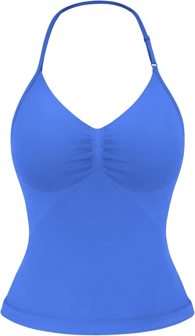 YEOREO SoftHue Impact Longline Strappy Top Women's Halter Workout Tank Tops Backless Gym Longline with Adjustable Strap Electric Blue, Medium