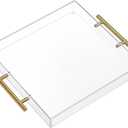 12"x12" Clear Acrylic Serving Tray with Golden Handles, Sturdy Huge Capacity Acrylic Trays for Coffee, Juice, Kitchen and Desk Organizer, Storage Tray (12"x12")