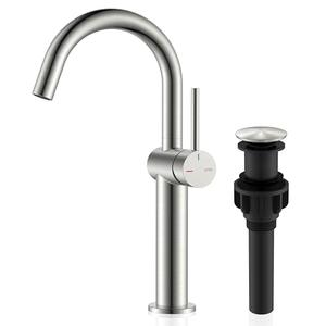 KENES Brushed Nickel Vessel Sink Faucet, Single Handle Tall Bathroom Faucet Single Hole, Modern Bathroom Vanity Faucet with Pop Up Drain and Supply Lines, KE-9005C