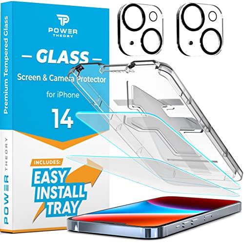 Power Theory Designed for iPhone 14 Screen Protector and Camera Lens Protectors with Easy Install Kit [Premium Tempered Glass], [9H Hardness] 2+2 Pack